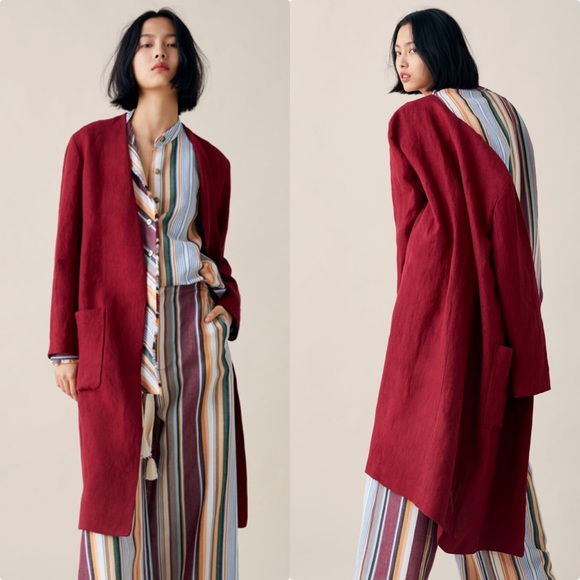 NWT Zara Linen Coat With Pocket - Picture 3 of 6